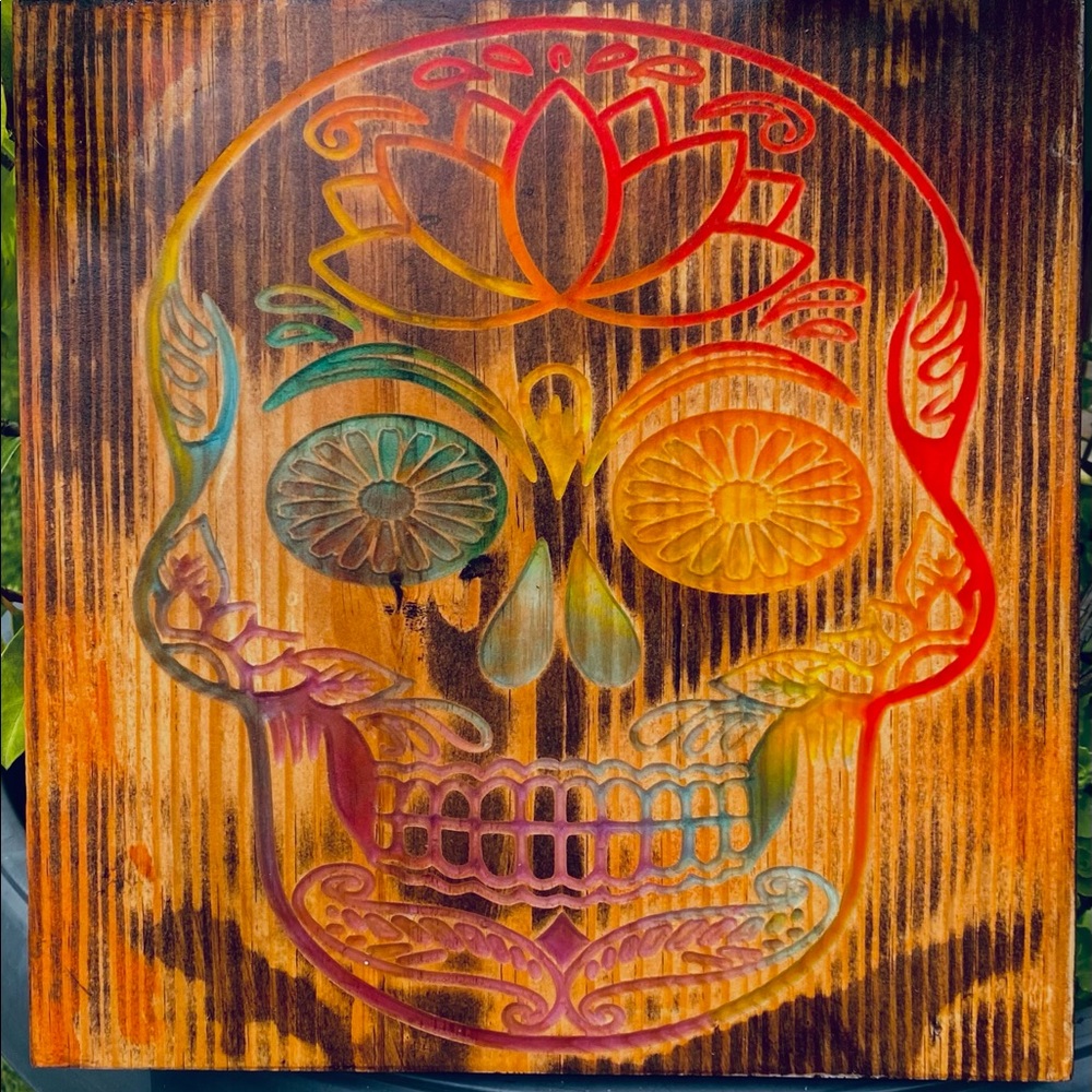 Sugar Skull Epoxy Wood Carving